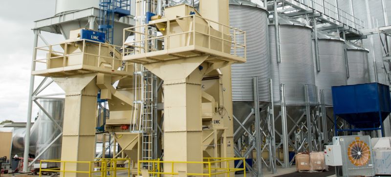Towers and platforms on outside of processing facility